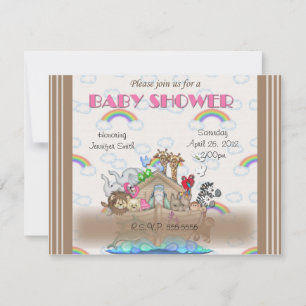 Pink Noah's Ark Baby Shower Invitation
