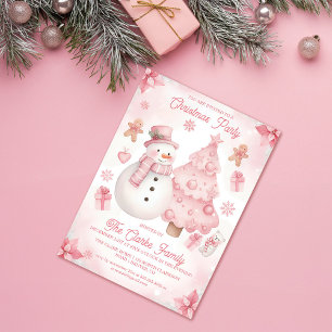 Pink Nontraditional Snowman Tree Christmas Party Invitation