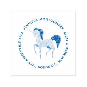 Pink Nordic Unicorn with Black Mane Address Self-inking Stamp