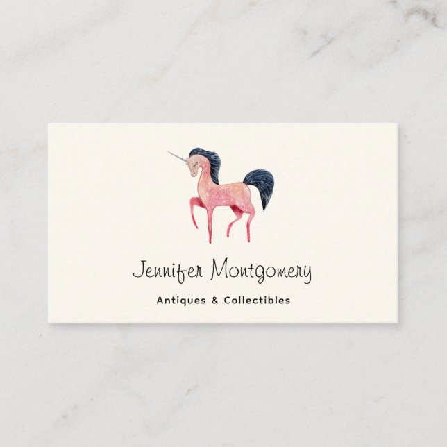 Pink Nordic Unicorn with Black Mane Business Card (Front)