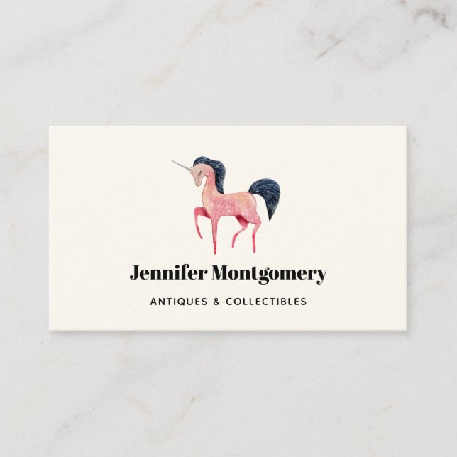 Pink Nordic Unicorn with Black Mane Business Card (Front)
