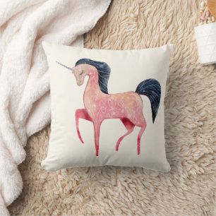 Pink Nordic Unicorn with Black Mane Cushion