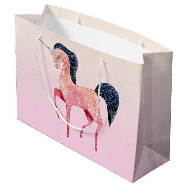 Pink Nordic Unicorn with Black Mane Large Gift Bag (Back Angled)