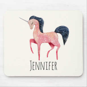Pink Nordic Unicorn with Black Mane Mouse Mat