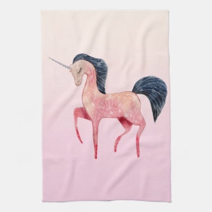 Pink Nordic Unicorn with Black Mane Tea Towel