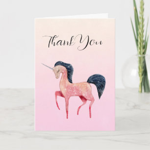 Pink Nordic Unicorn with Black Mane Thank You Card
