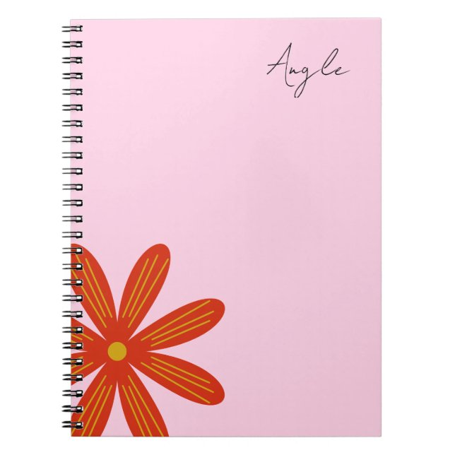 Pink Notebook with flower design and name tag (Front)
