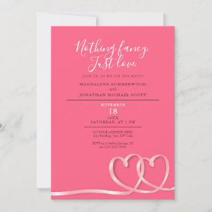 Pink Nothing Fancy Just Love Double Hearts Ribbon Invitation