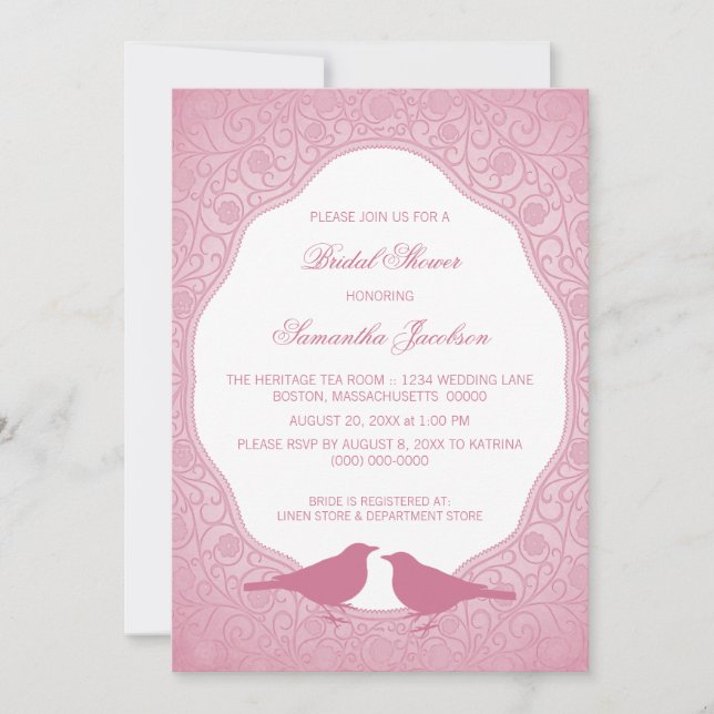 Pink Nouveau Floral Frame Bridal Shower Invite (Front)