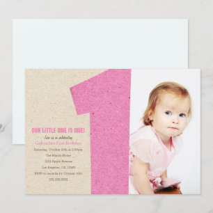 Pink Number One First Birthday Party Invitation
