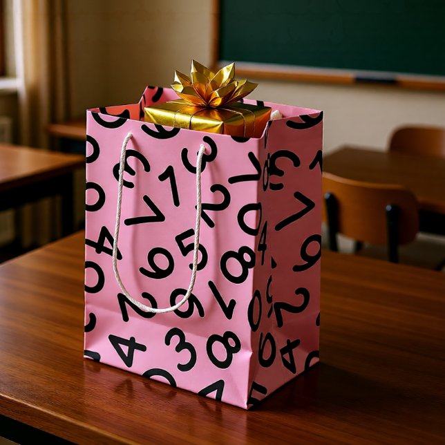 Pink Number Pattern  – Cute Math Design  Medium Gift Bag (Pink Number Pattern – Cute Math Design Medium Gift Bag)