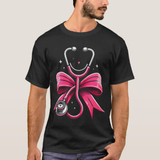 Pink Nurse Coquette Ribbon Bow Stethoscope Nursing T-Shirt