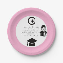 Pink Nurse Graduation Paper Plates Medical