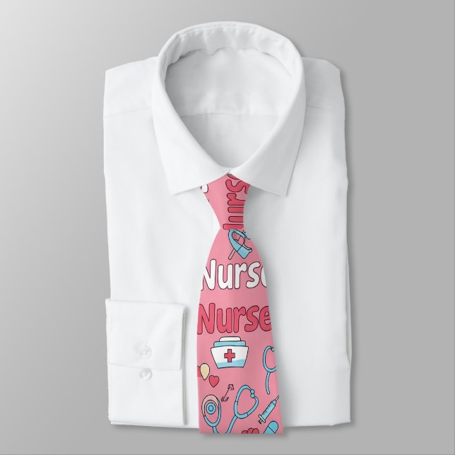 Pink Nurse Life Seamless Pattern (1) Tie (Tied)