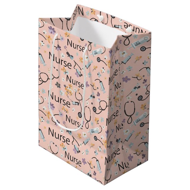 Pink Nurse Life Seamless Pattern (3) Medium Gift Bag (Front Angled)
