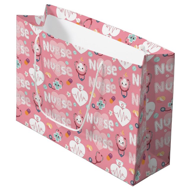 Pink Nurse Life Seamless Pattern (4) Large Gift Bag (Front Angled)