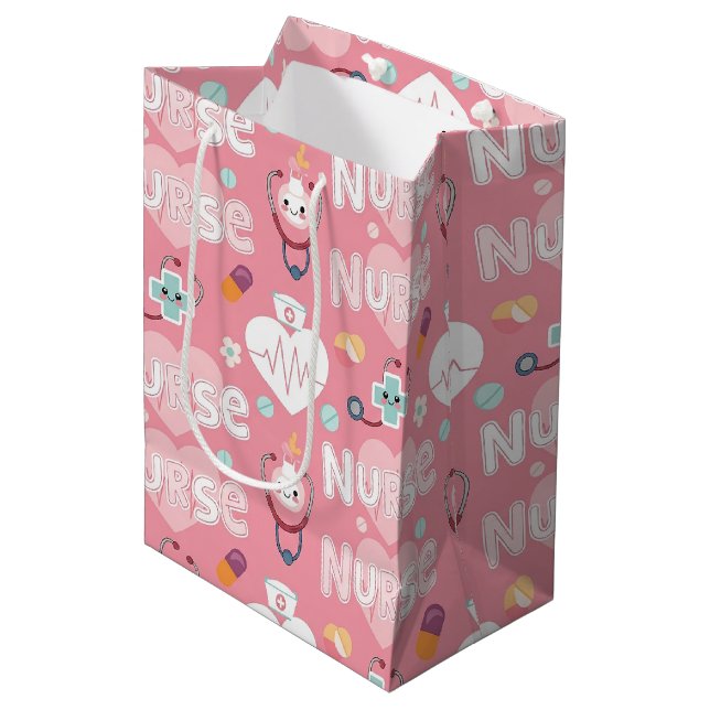 Pink Nurse Life Seamless Pattern (4) Medium Gift Bag (Front Angled)