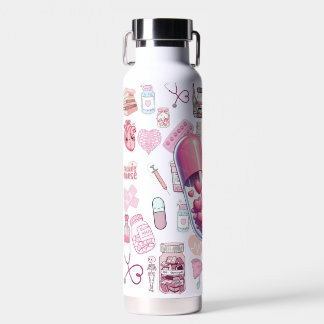 Pink Nurse Medical Icons Pattern Water Bottle