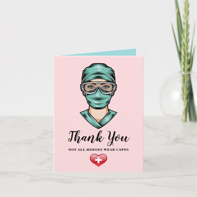 Pink Nurse Medical Themed Thank You Card (Front)