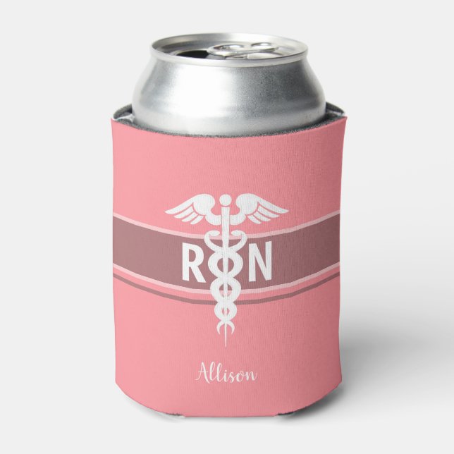 Pink Nurse RN Script Personalised  Can Cooler (Can Front)