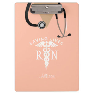Pink Nurse Scrub Top Stethoscope Personalised Clipboard