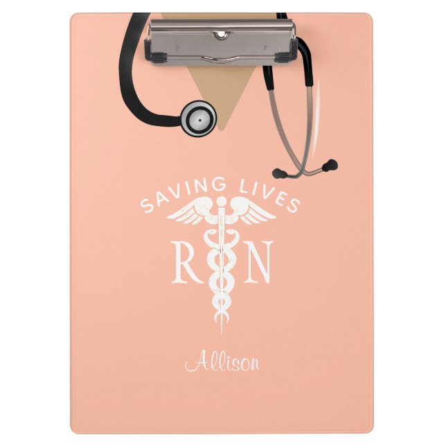 Pink Nurse Scrub Top Stethoscope Personalised Clipboard (Front)