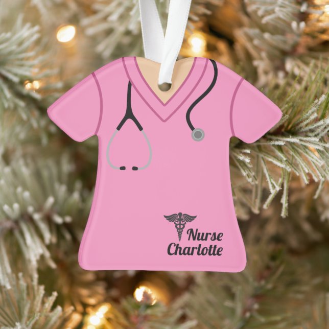 Pink Nurse Scrubs Personalised Ornament (Tree)