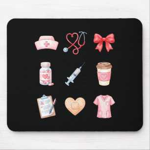 Pink Nurse Valentine Stethoscope Scrubs Heart Medi Mouse Mat