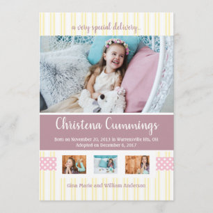 Pink Nursery Stripes Adoption Announcement