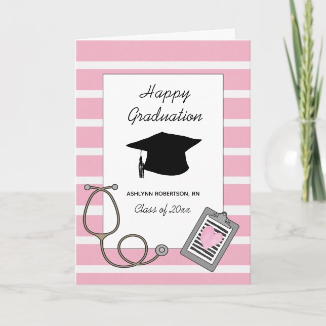 Pink Nursing School Graduation Card (Front)