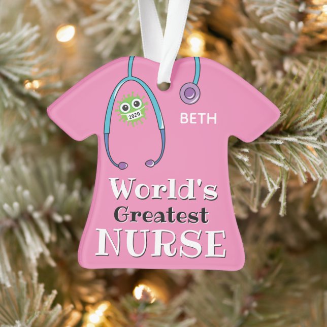 Pink Nursing Scrubs, World's Greatest Nurse Ornament (Tree)