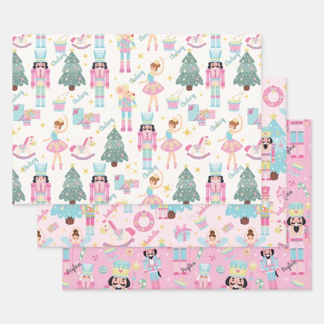 Pink Nutcracker and Ballerina Personalised Wrapping Paper Sheet (Set)