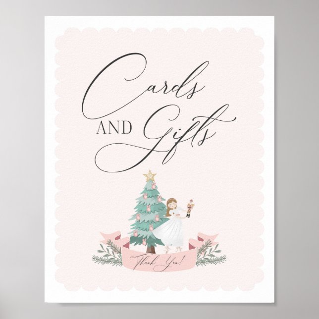pink nutcracker baby shower cards and gifts sign (Front)
