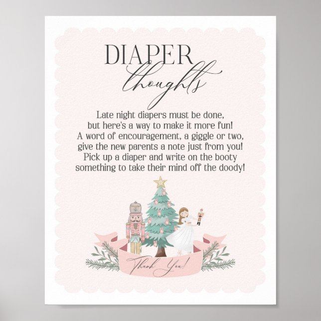 pink nutcracker baby shower diaper thoughts sign (Front)