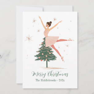 Pink Nutcracker Ballerina Flat Holiday Card