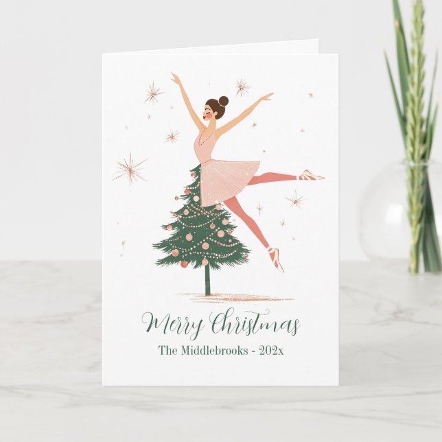 Pink Nutcracker Ballerina Folded Holiday Card (Front)
