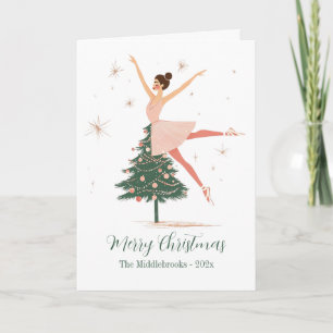 Pink Nutcracker Ballerina Folded Holiday Card