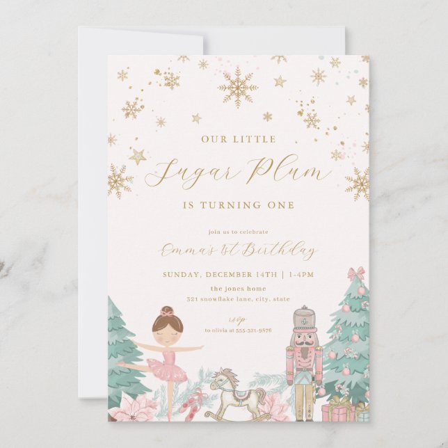 Pink Nutcracker Ballet 1st Birthday Invitation (Front)