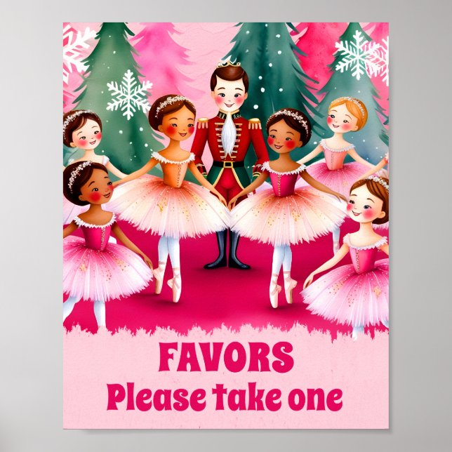 Pink Nutcracker Ballet Birthday favours party sign (Front)