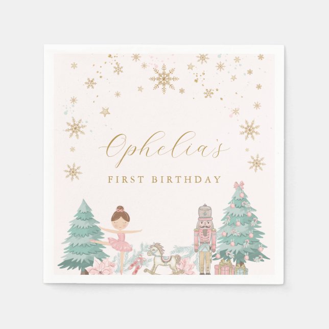 Pink Nutcracker Ballet Birthday Napkins (Front)