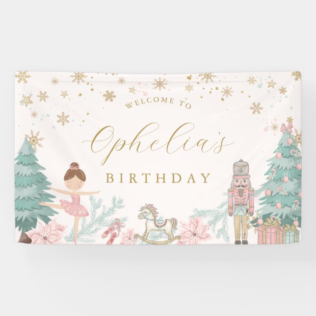 Pink Nutcracker Ballet Birthday Welcome Banner (Horizontal)