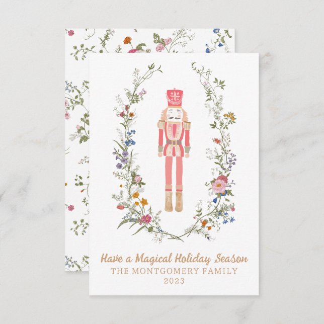 Pink Nutcracker Ballet Flower Christmas Card (Front/Back)