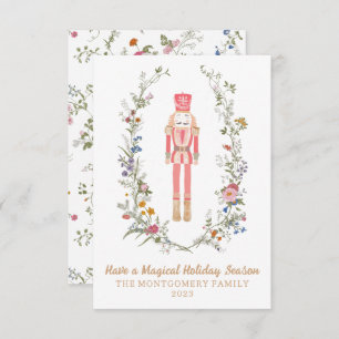 Pink Nutcracker Ballet Flower Christmas Card