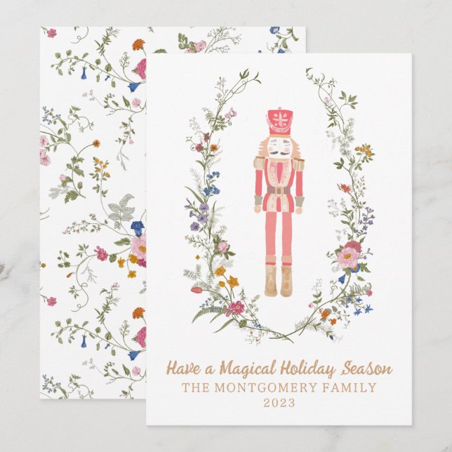 Pink Nutcracker Ballet Flower Christmas Card (Front/Back)