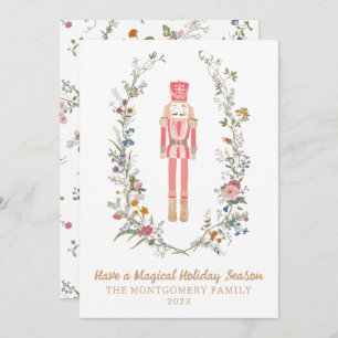 Pink Nutcracker Ballet Flower Christmas Card