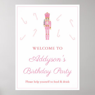 Pink Nutcracker Candy Canes Birthday Party Welcome Poster