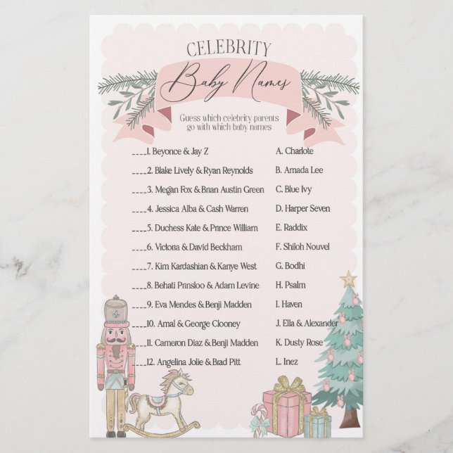 pink nutcracker celebrity baby names shower game (Front)