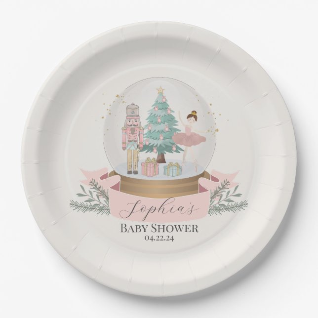 pink nutcracker chraistmas baby shower party  paper plate (Front)