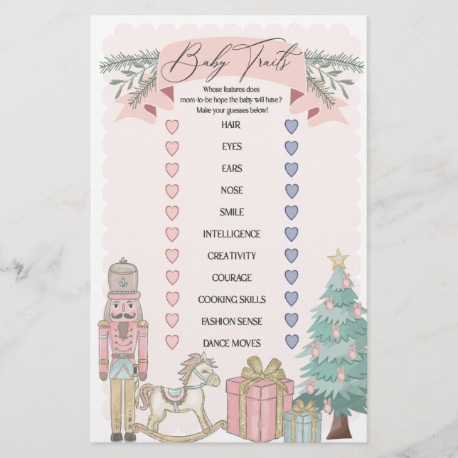pink nutcracker christmas baby traits shower game (Front)