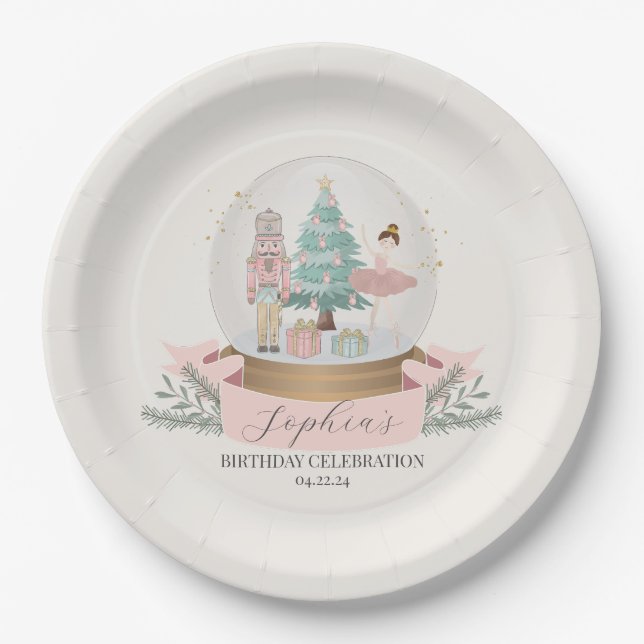 pink nutcracker christmas birthday party plates (Front)